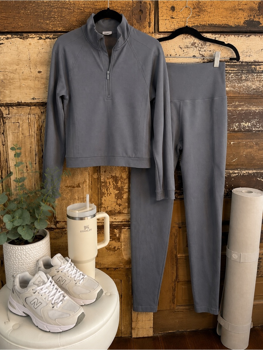 JoyLab Gray 2-Piece Activewear Set | Quarter Zip & Leggings | Size L
